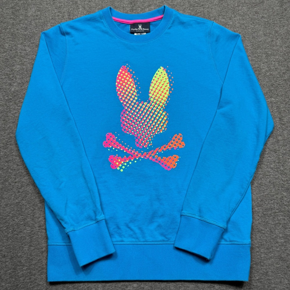 Psycho Bunny Mens Small Blue Hindes Crew Sweatshirt Cotton Pullover Sweater - Picture 3 of 13